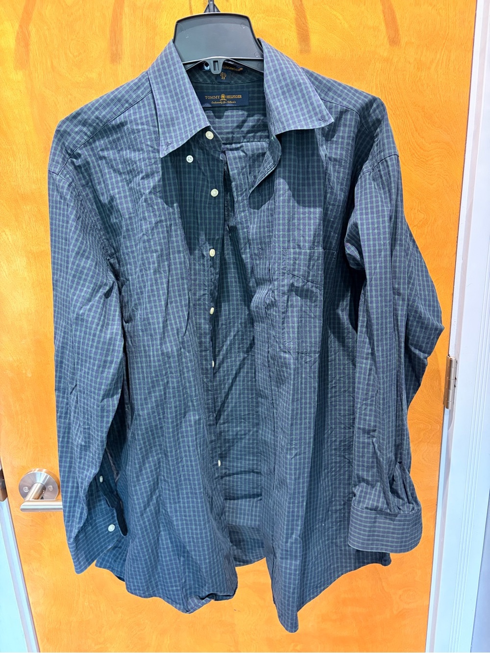 Tommy Hilfiger Men's Long-Sleeve Green Check Dress Shirt Size 16.5/33